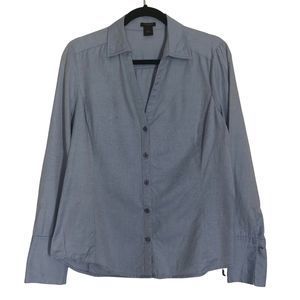 Ann Taylor Button Up Shirt Deep V-neck Long Sleeve